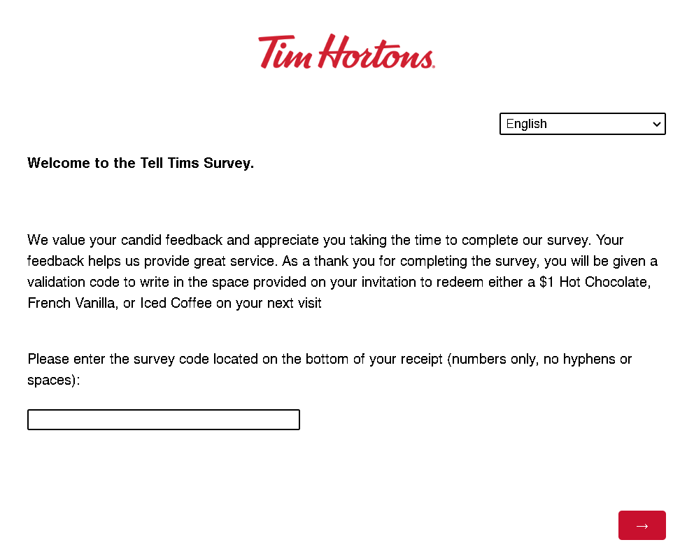 TellTims.Ca - Win $1 Hot Chocolate - Tim Hortons Survey